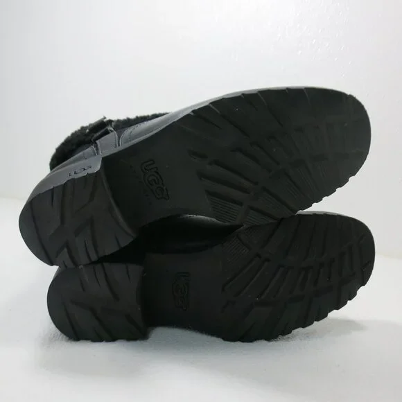UGG Australia Black Bellevue 1914 Leather Shearling Zip Fold Over Moto Boots 7 - Picture 3 of 8